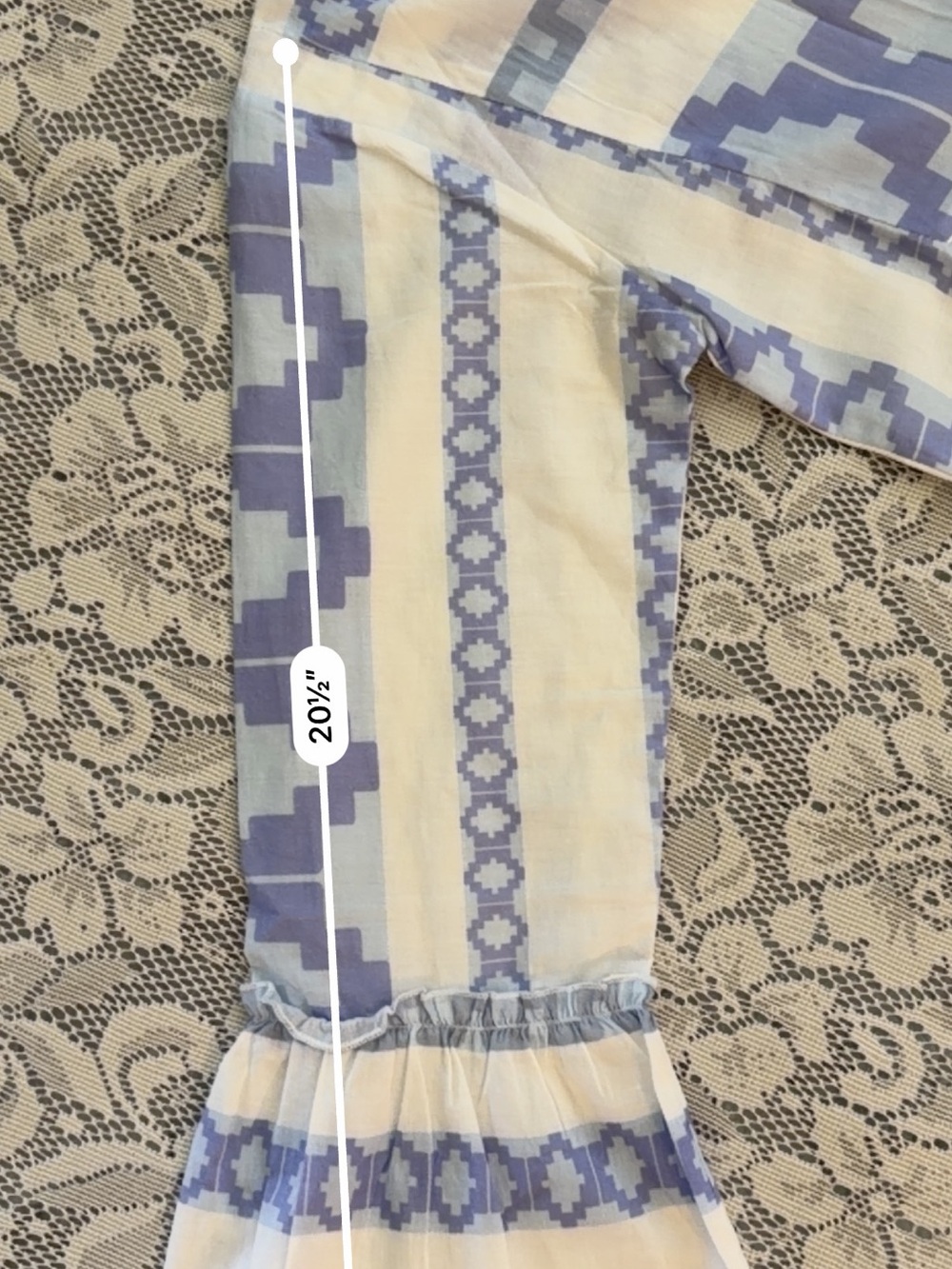 Bindu Cotton Blue & White Geometric Print Tiered Ruffled Bell Sleeves Mini Dress - Picture 3 of 9